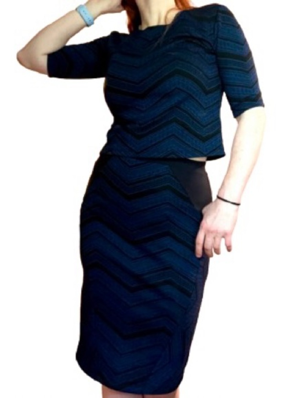 Willow & Clay Matching Skirt Set Small Blue pencil skirt crop top